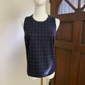 NWT Banana Republic Sleeveless Blouse Plaid Business Causal | Navy | Size XS